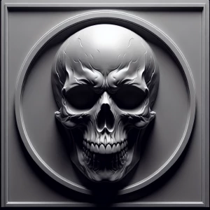 Evil skull, grayscale 3d bas relief, soft diffused lighting posi...