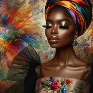 Create an image of an african american curvy woman, with promine...