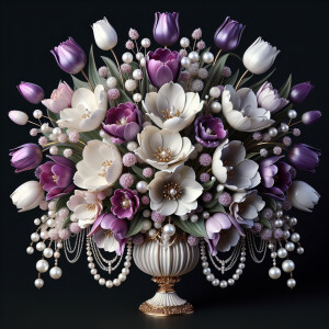 Create 3-D realistic image of an exquisite bouquet of purple and...