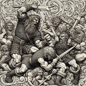 acient barbarian warrior fighting Dense pattern art by by Faiza...