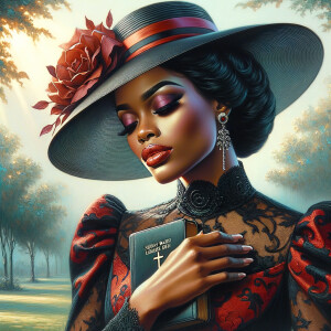 An airbrush oil painting captures an African American woman in a...