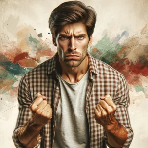 Generate an image featuring a confused angry man.