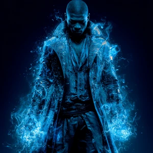 A powerful superhero character in a futuristic outfit, wearing a...