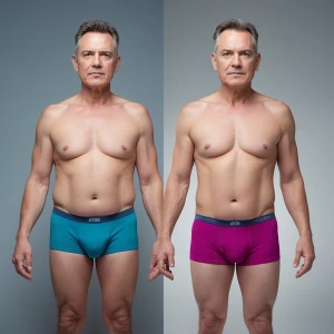Generate a before-and-after composite image depicting a man in h...