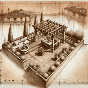 طراحی روف گاردن به سبک کلاسیک دور بام دیوار های کوتاه قرار دارد...