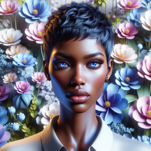 A vibrant 3D rendering of an African-American woman with a trend...