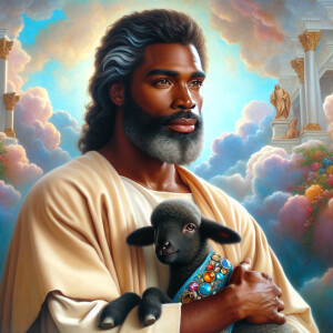 Oil painting of an African-American man resembling Jesus Christ,...