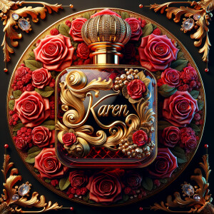 Craft an image of an ornate perfume bottle, with a luxurious des...