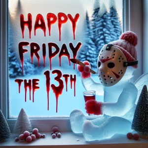 An Jack Frost on  the shelf donned in a hockey mask, smearing th...