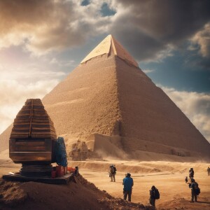 Aliens building the Great Pyramid of Giza