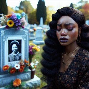 A beautiful light-skinnedb African-American woman with long wavy...