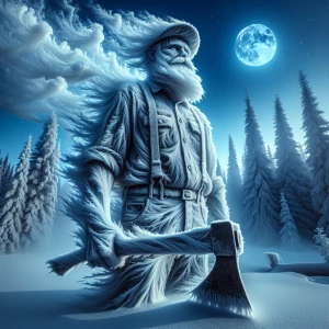 Beautiful epic wise lumberjack made of smoke holding an axe in f...