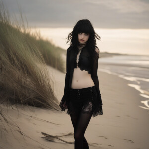 Middle school goth girl at a nude beach
