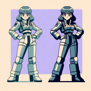 1990s anime screencap, girl a plugsuit, standing with hands on h...