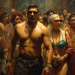 realism photo painting,a muscular beefy criminal kashmiri man wa...