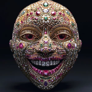 Create a photorealistic 8K UHD image of a 3D smiling face, intri...