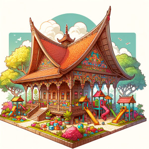 draw indonesian joglo - kindergarten be colorful