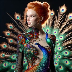 Photorealistic image of ginger haired woman attending gala in pe...