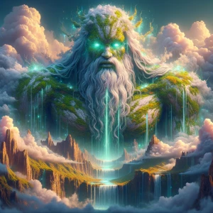 A colossal, ethereal Titan of the mountains, his towering form e...
