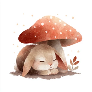 cute fluffy rabbit sleeping peacefully under a large spotted mus...
