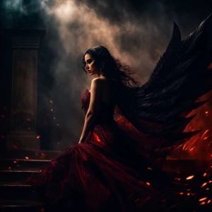 A seductive succubus with enormous wings resembling Azazel's hor...