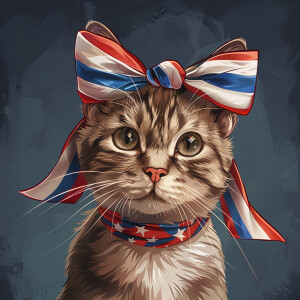 A cartoon of a mature cat gazing into the camera while sporting...