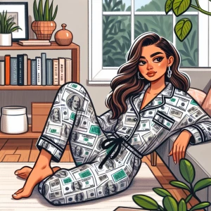 "Create an illustration of a beautiful woman lounging comfortabl...