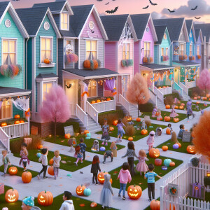 Pastel halloween theme neighborhood