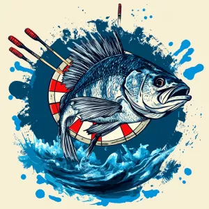 A cool vector avatar of a sea bass playing darts