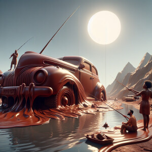 Everything chocolate, chocolate people fishing in a chocolate po...