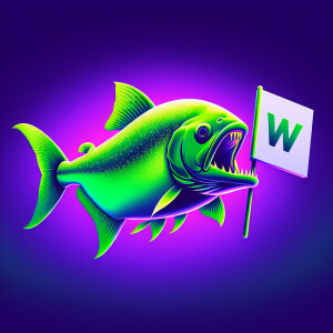 Purple neon green piranha
Holding white flag with a big purple “...