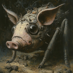 Oil painting of the Pigant, a unique creature combining an ant's...