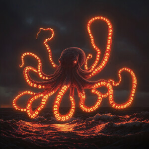 A grotesquely beautiful kraken-like creature floats above the oc...