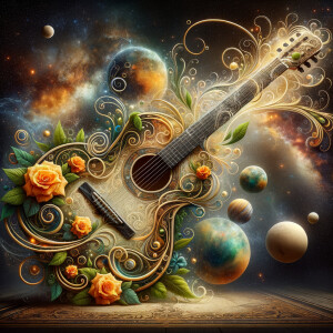 Visualize a stunning guitar that seems to be born from the very...