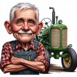 caricature of a 95 year old American grandpa, checkered shirt, c...