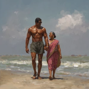 hyperrealism digital painting.a muscular sweaty villain man, wal...