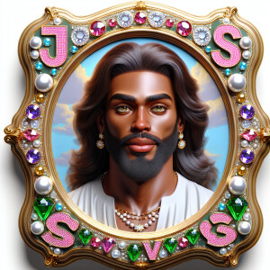 A 3D realistic artwork featuring the phrase 'Jesus Saves' adorne...