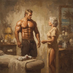 Hy0errealistic art,realism.a muscular Russian man in his beach h...