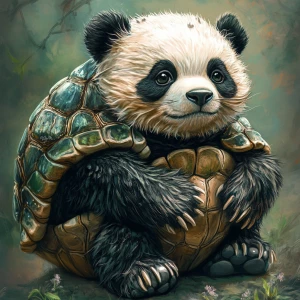 Panda turtle dog, body of a turtle, head of a panda , feet of a...