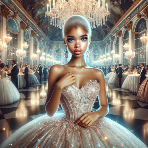 An light skin African-American Cinderella girl at the ball, with...