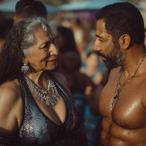 a punjabi  curvy mother in law, in her late 50s,  wearing latex...