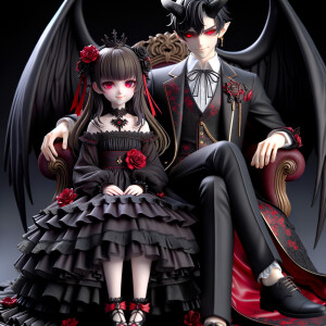 A girl named lilith with elegant gothic lolita dress sit on the...