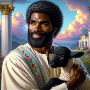 Oil painting of an African-American man resembling Jesus Christ,...