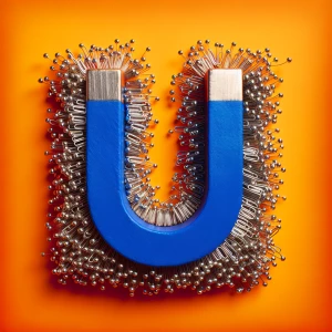 A magnet attracting paper clips