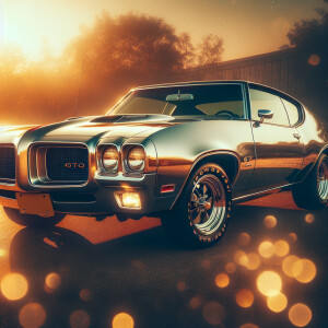 Create an image of a 1971 Pontiac GTO in mint condition, featuri...