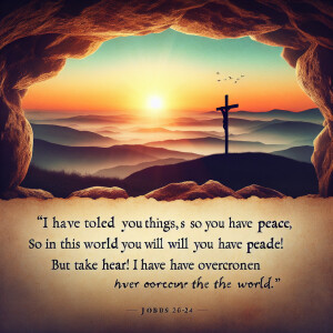 Create an image depicting the view from inside the tomb toward t...