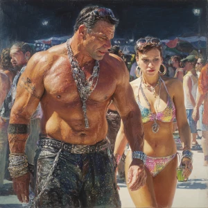 Hyperrealism painting .a muscular beefy sweaty dangerous crimin...