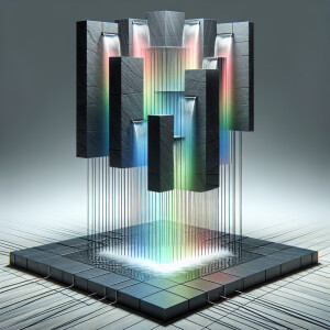 Design an image of a cascading floating waterfall fountain with...