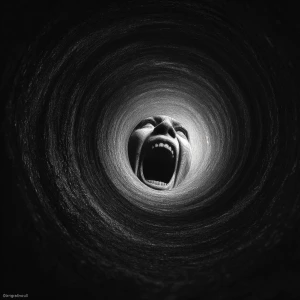 A terrifying glitch effect digital painting depicting an infinit...