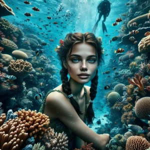 Sexy teenage girl with brunette hair in braided pigtails and fac...